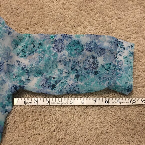 Abstract Watercolour Mermaidcore Print Sheer Button Up Collar Tunic Shirt - Picture 16 of 16